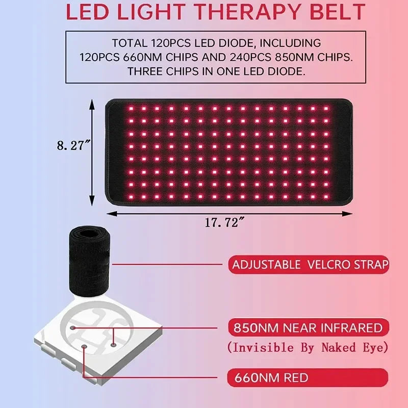 NEW 120 LEDs Red Light Belt 660nm&850nm Infrared Light Therapy Pad for Body Fatigue Deep Therapy for Back Knee Hands Feet Relief